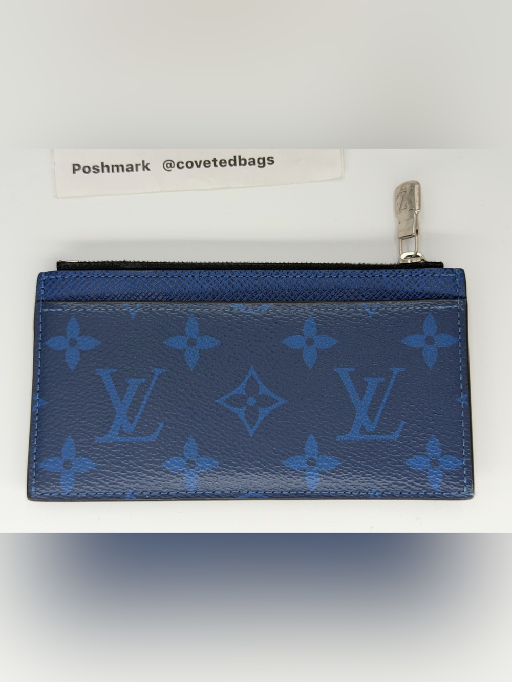 Louis Vuitton Taigarama Blue Monogram Coin Card Holder Excellent Condtion w/COA - Picture 6 of 11